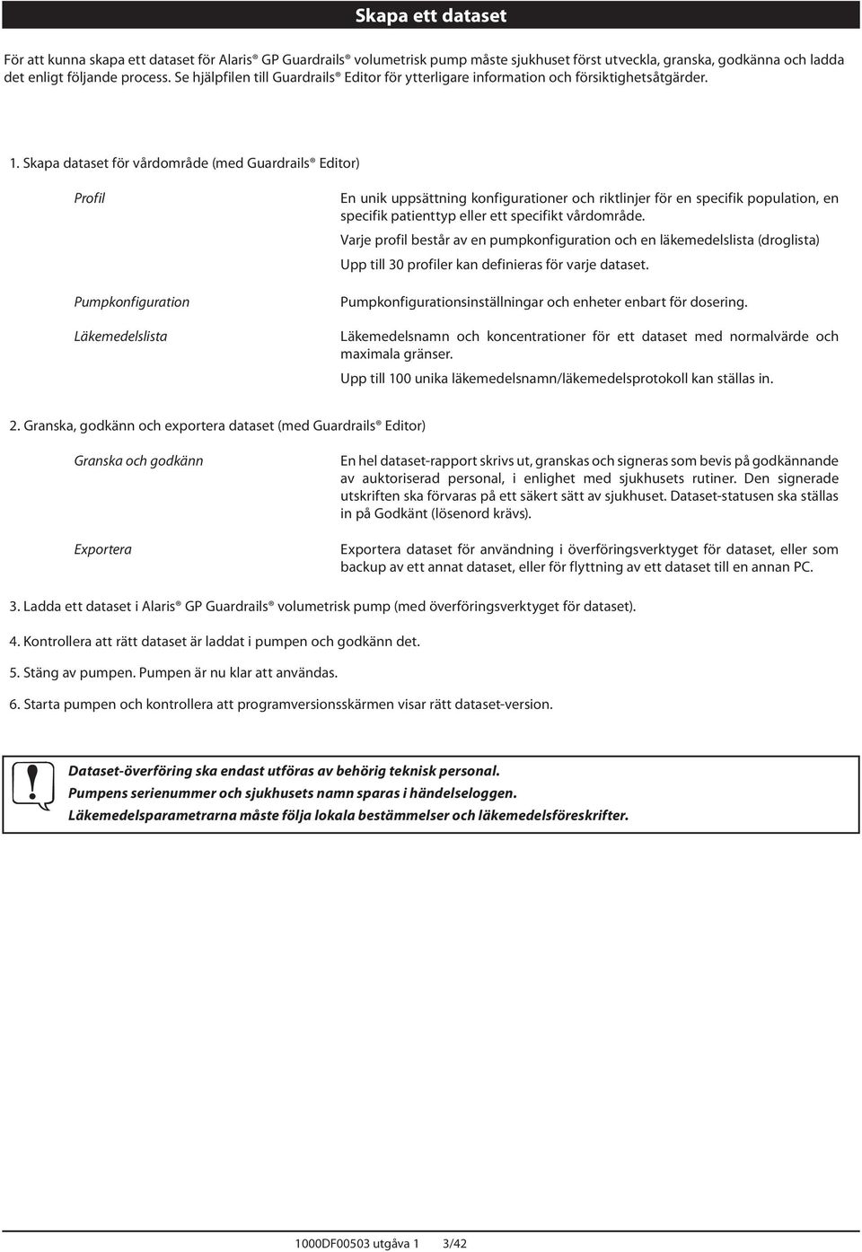 Skapa dataset för vårdområde (med Guardrails Editor) Profil Pumpkonfiguration Läkemedelslista En unik uppsättning konfigurationer och riktlinjer för en specifik population, en specifik patienttyp