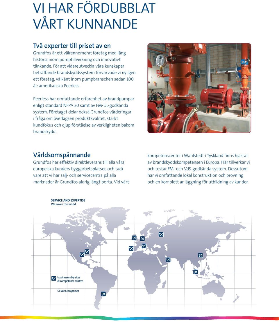 Peerless har omfattande erfarenhet av brandpumpar enligt standard NFPA samt av FM-UL-godkända system.