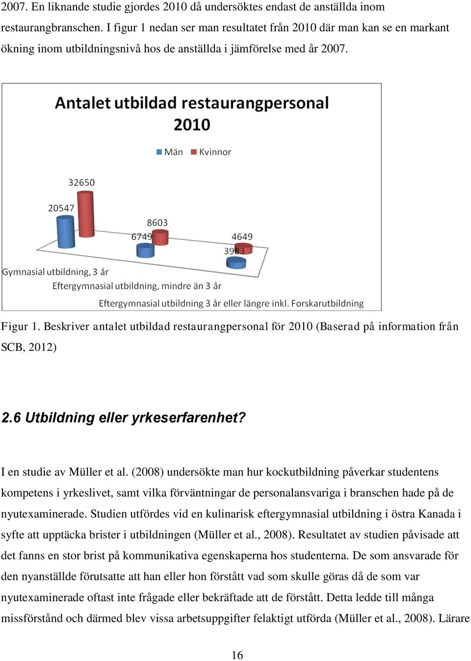 Beskriver antalet utbildad restaurangpersonal för 2010 (Baserad på information från SCB, 2012) 2.6 Utbildning eller yrkeserfarenhet? I en studie av Müller et al.