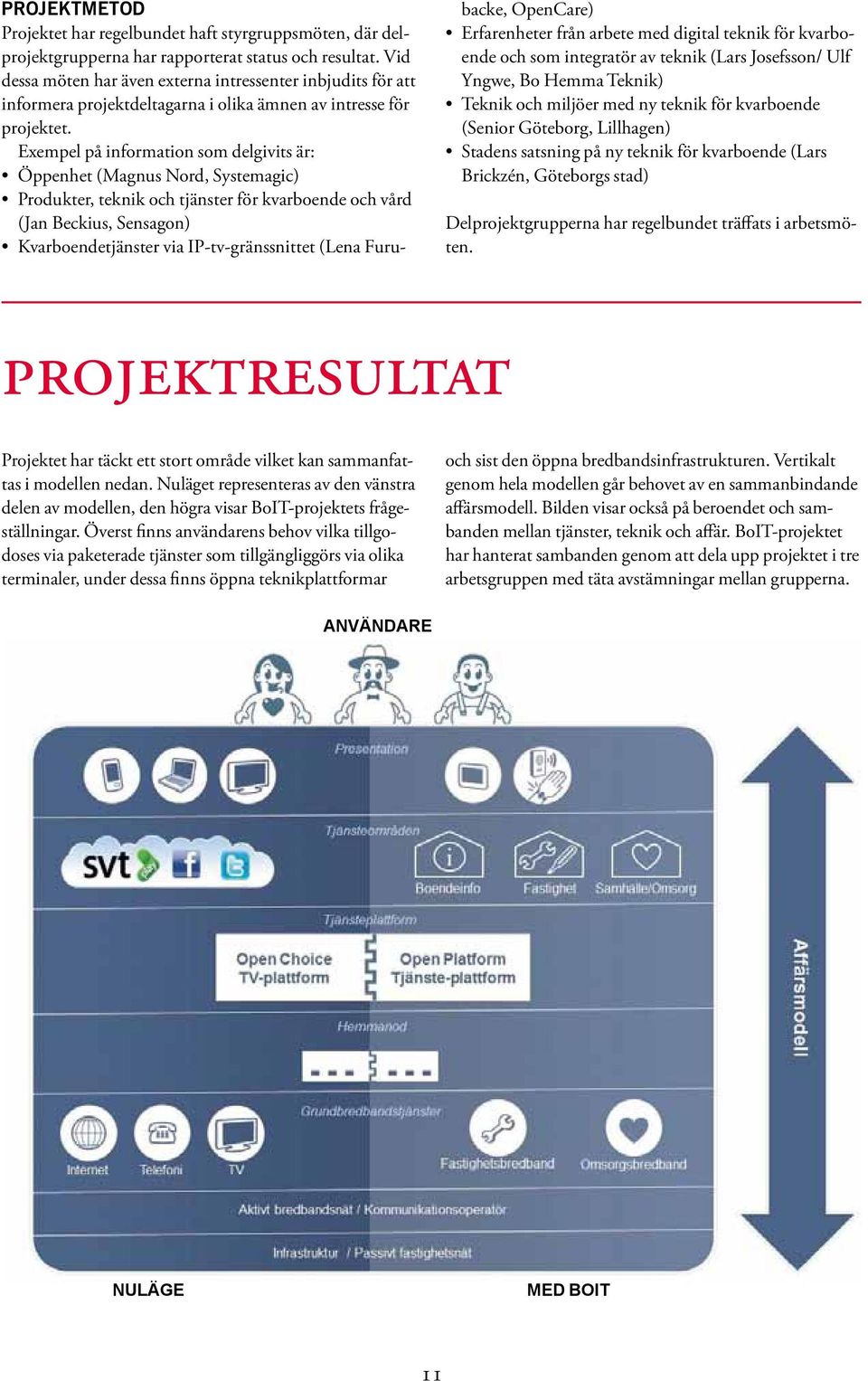 Exempel på information som delgivits är: Öppenhet (Magnus Nord, Systemagic) Produkter, teknik och tjänster för kvarboende och vård (Jan Beckius, Sensagon) Kvarboendetjänster via IP-tv-gränssnittet