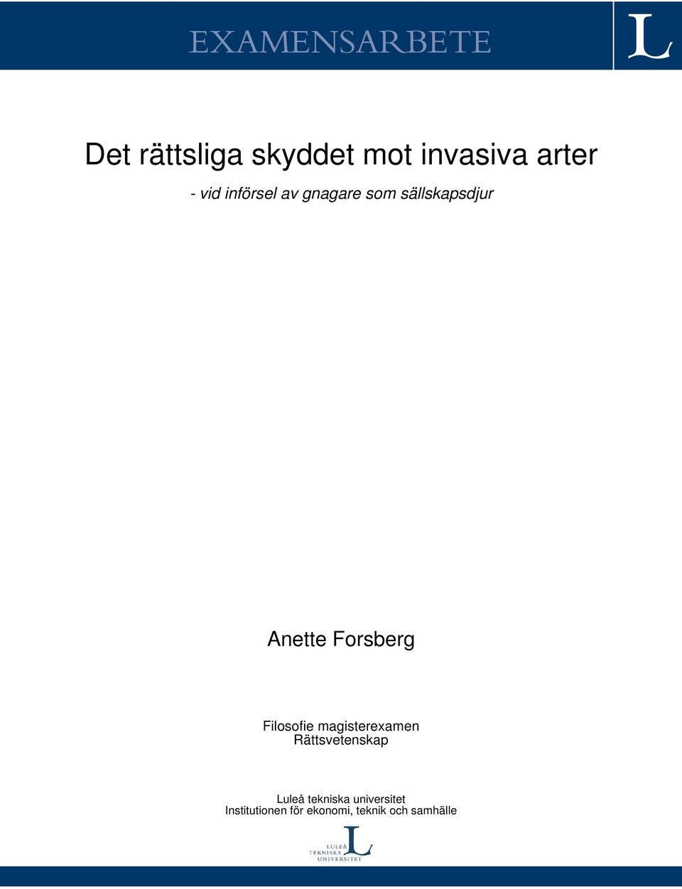 Forsberg Filosofie magisterexamen Rättsvetenskap Luleå