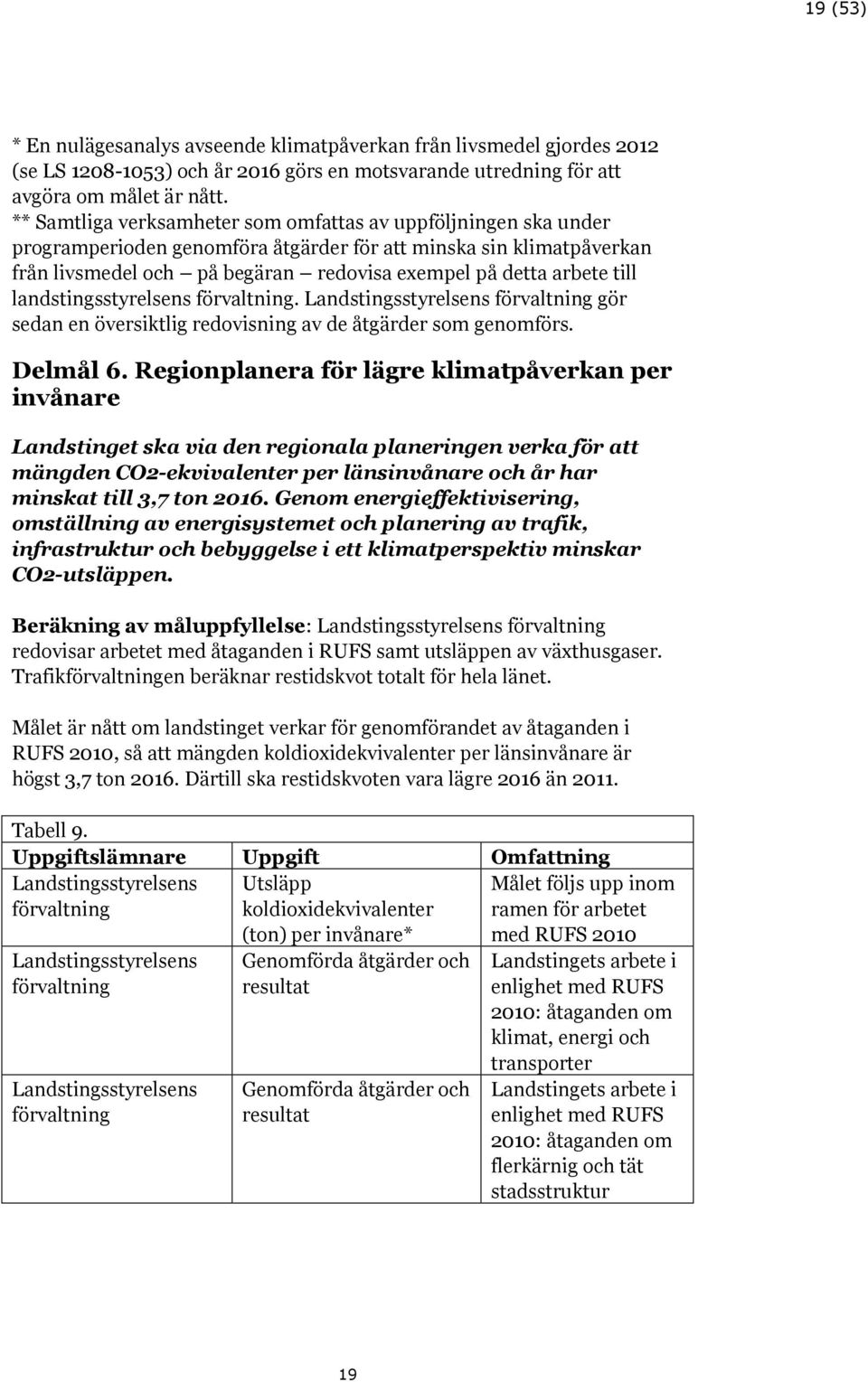 till landstingsstyrelsens. gör sedan en översiktlig redovisning av de åtgärder som genomförs. Delmål 6.