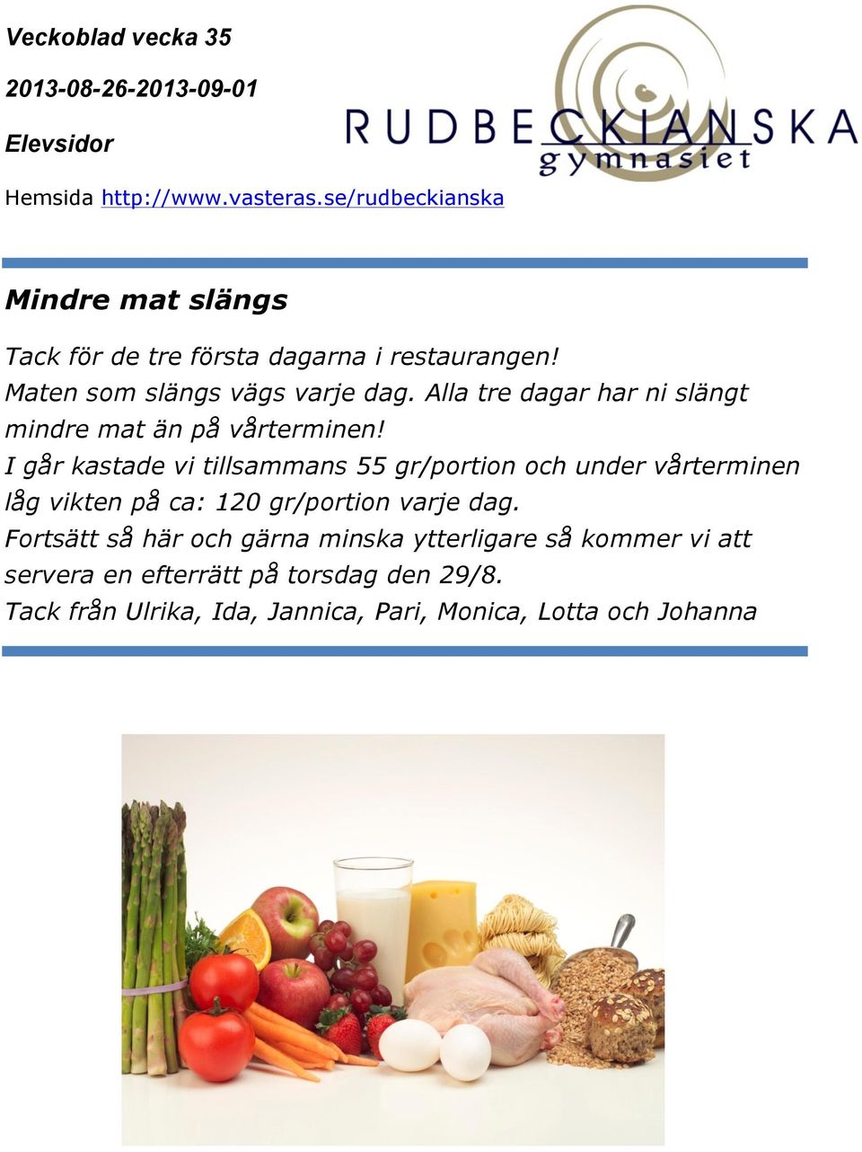 I går kastade vi tillsammans 55 gr/portion och under vårterminen låg vikten på ca: 120 gr/portion varje dag.