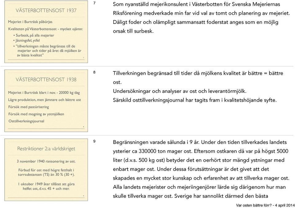 av bästa kvalitet 7 7 Som nyanställd mejerikonsulent i Västerbotten för Svenska Mejeriernas Riksförening medverkade min far vid val av tomt och planering av mejeriet.