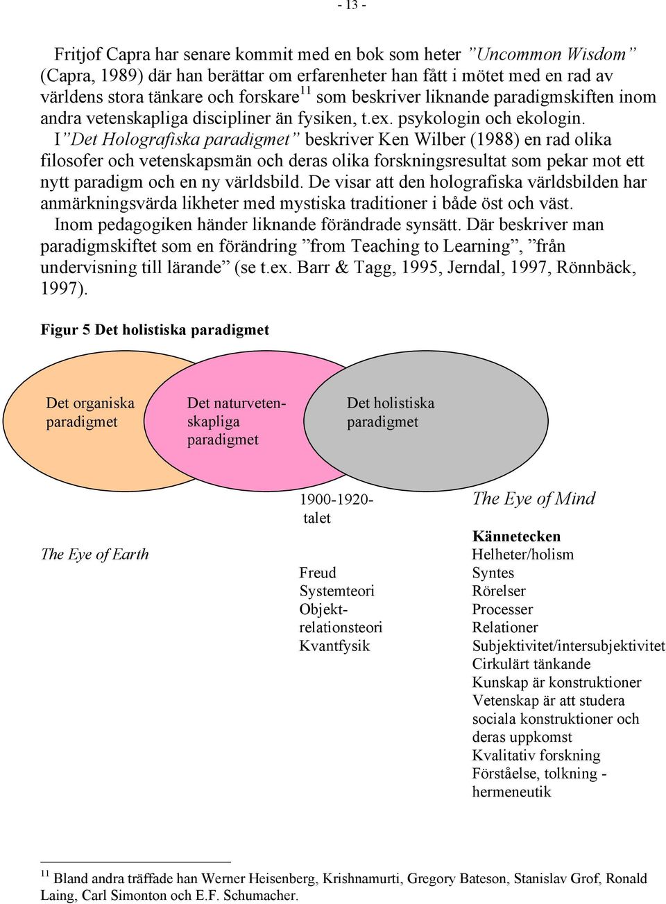 I Det Holografiska beskriver Ken Wilber (1988) en rad olika filosofer och vetenskapsmän och deras olika forskningsresultat som pekar mot ett nytt paradigm och en ny världsbild.