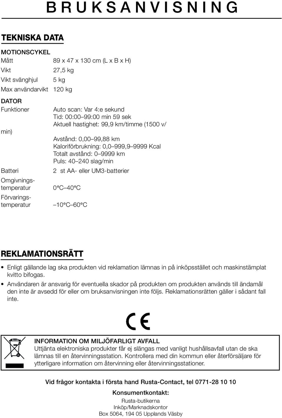 B R U K S A N V I S N I N G. Motionscykel Artikelnummer - PDF Gratis  nedladdning