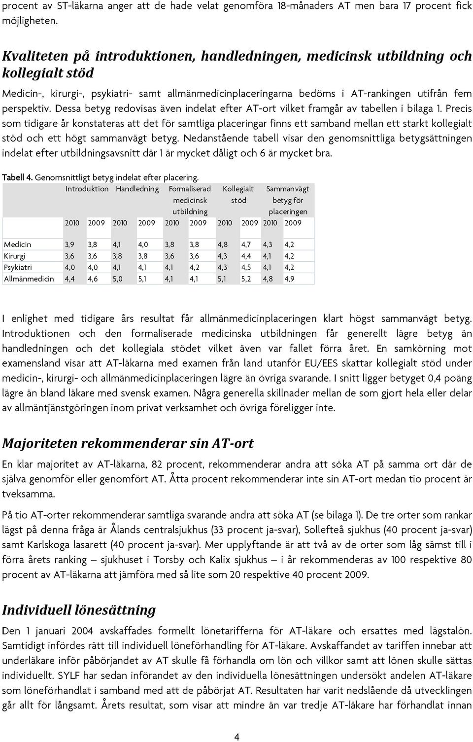 Dessa betyg redovisas även indelat efter AT-ort vilket framgår av tabellen i bilaga 1.