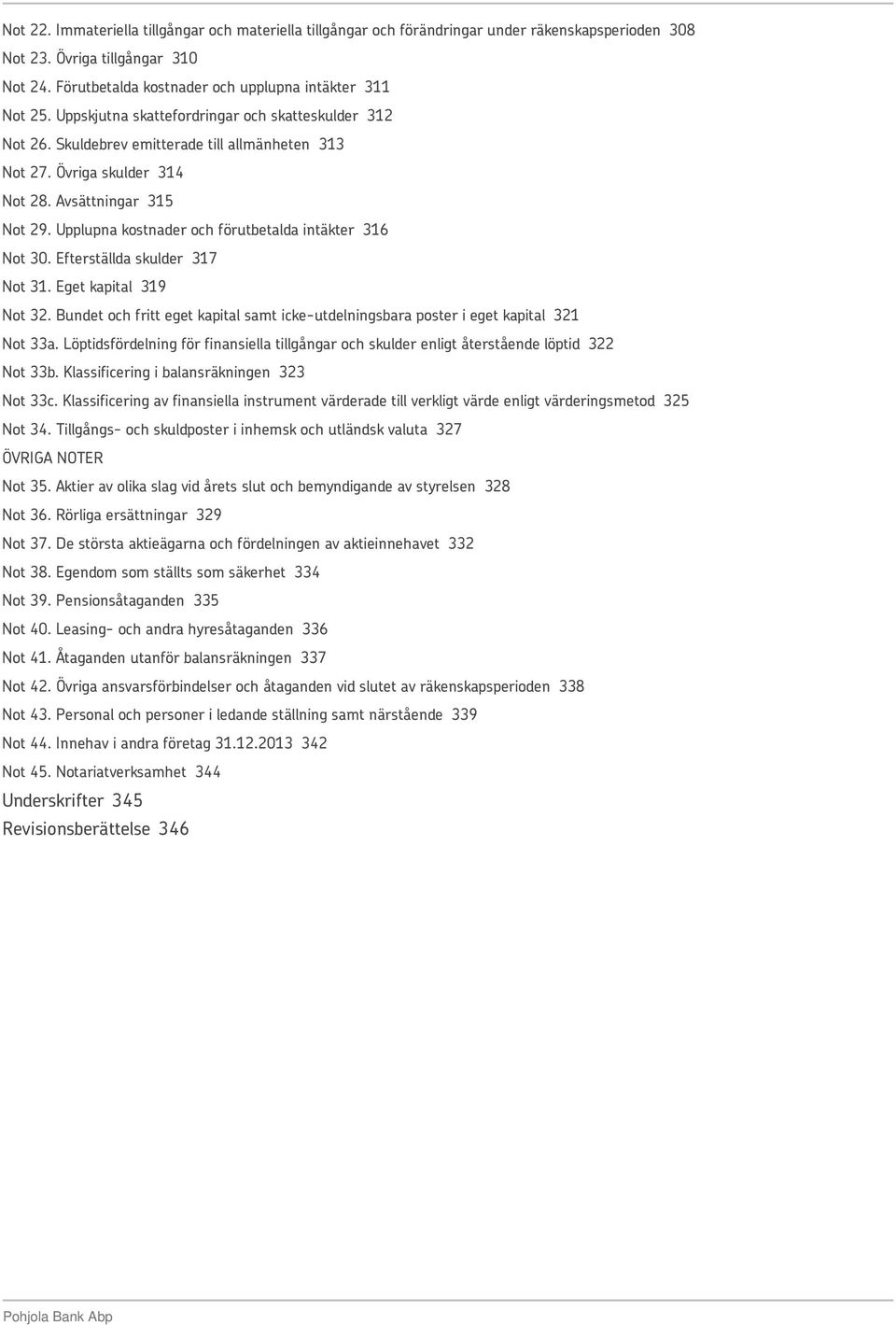 Upplupna kostnader och förutbetalda intäkter 316 Not 30. Efterställda skulder 317 Not 31. Eget kapital 319 Not 32.