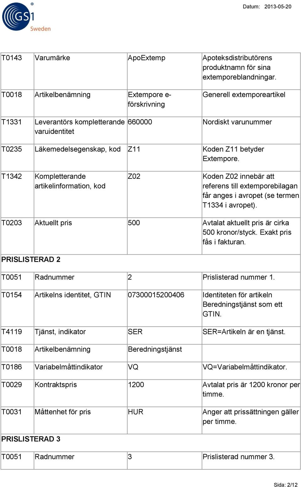 betyder Extempore. T1342 Kompletterande artikelinformation, kod Z02 Koden Z02 innebär att referens till extemporebilagan får anges i avropet (se termen T1334 i avropet).