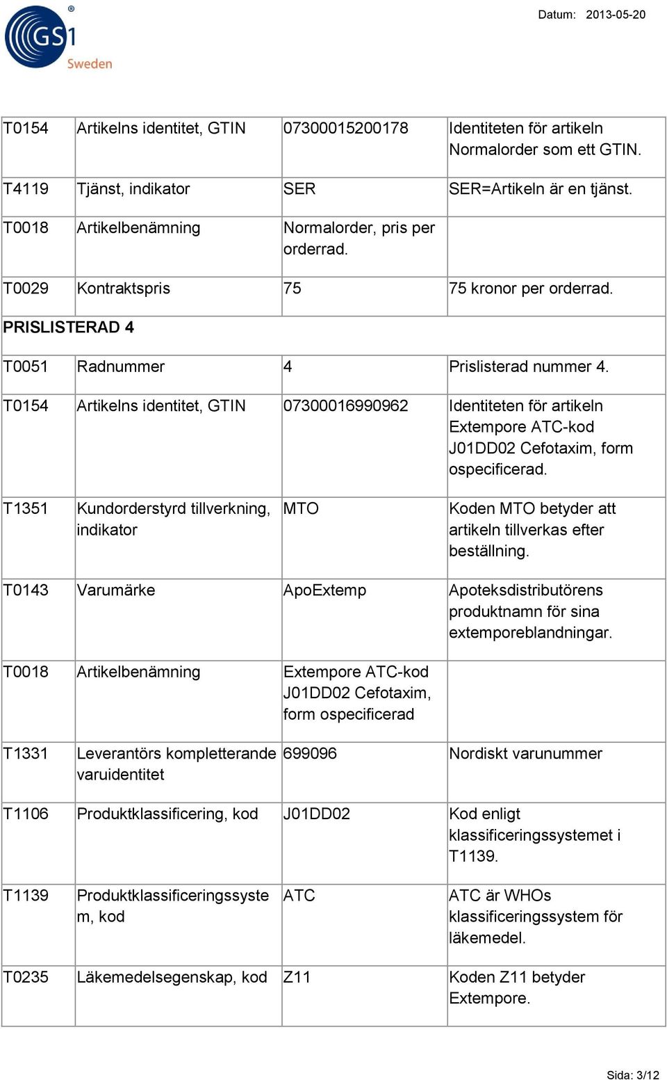 T0154 Artikelns identitet, GTIN 07300016990962 Identiteten för artikeln Extempore ATC-kod J01DD02 Cefotaxim, form ospecificerad.