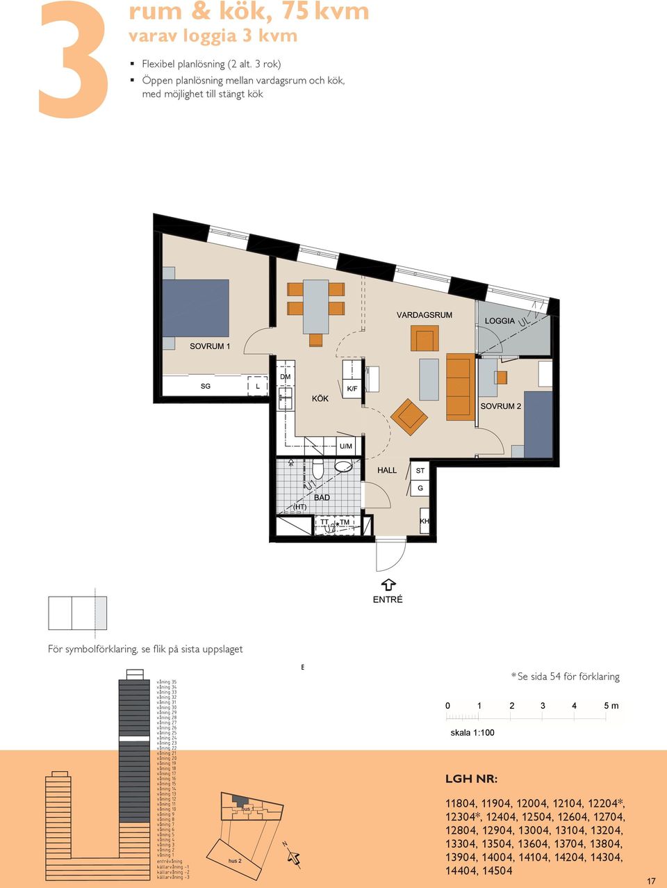 mot Öppen planlösning mellan vardagsrum och kök, rum & kök, 7² varav loggia m² Flexibel planlösning ( alt.