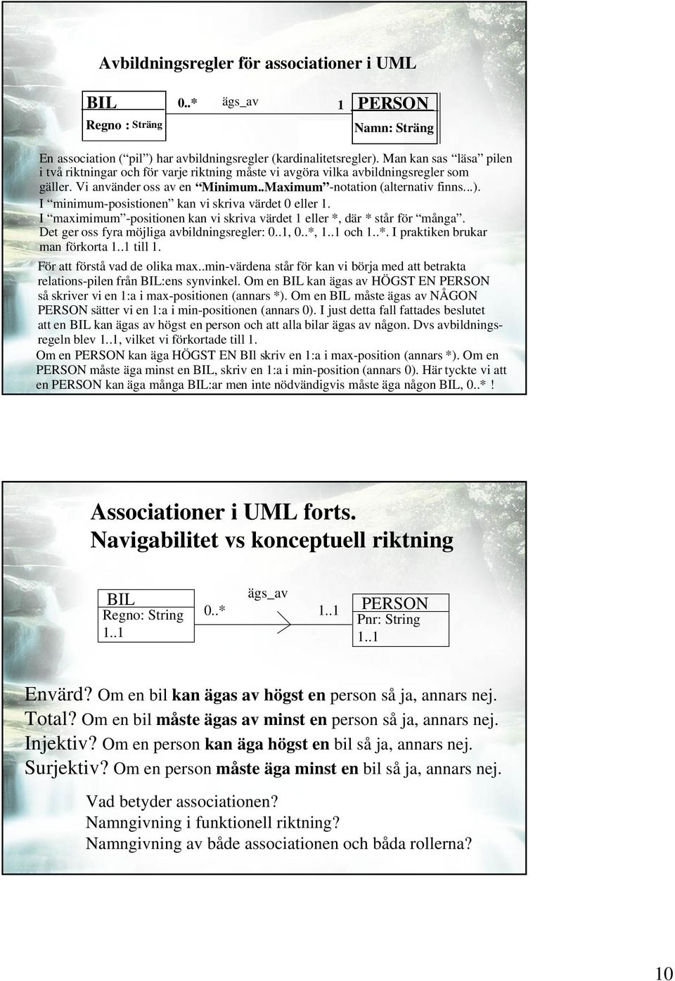 I minimum-posistionen kan vi skriva värdet 0 eller. I maximimum -positionen kan vi skriva värdet eller *, där * står för många. Det ger oss fyra möjliga avbildningsregler: 0..,, och..*. I praktiken brukar man förkorta till.