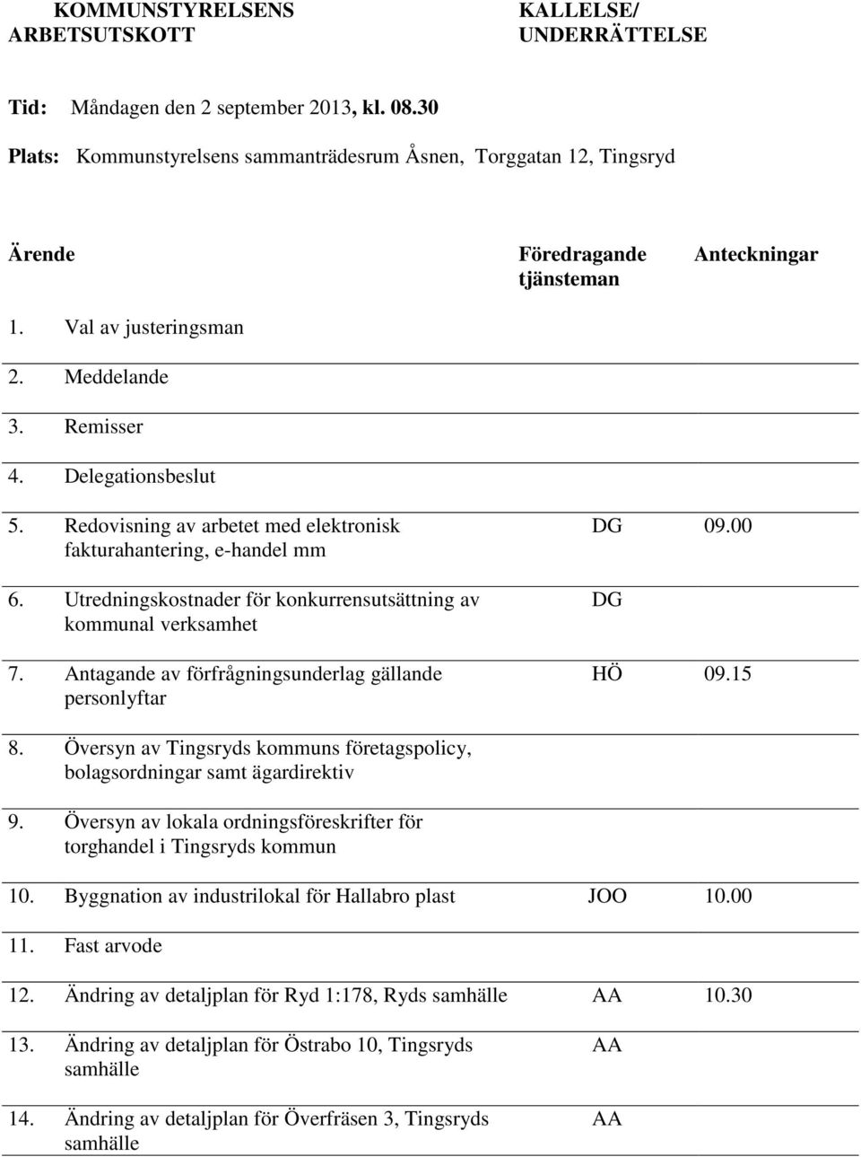 Redovisning av arbetet med elektronisk fakturahantering, e-handel mm 6. Utredningskostnader för konkurrensutsättning av kommunal verksamhet 7.