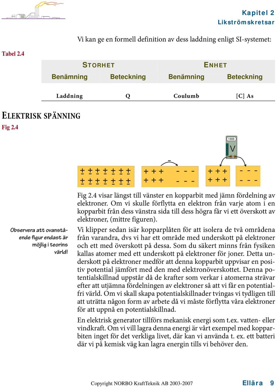 Om vi skulle förflytta en elektron från varje atom i en kopparbit från dess vänstra sida till dess högra får vi ett överskott av elektroner, (mittre figuren).