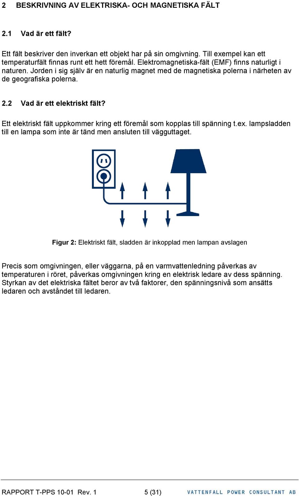 Ett elektriskt fält uppkommer kring ett föremål som kopplas till spänning t.ex. lampsladden till en lampa som inte är tänd men ansluten till vägguttaget.