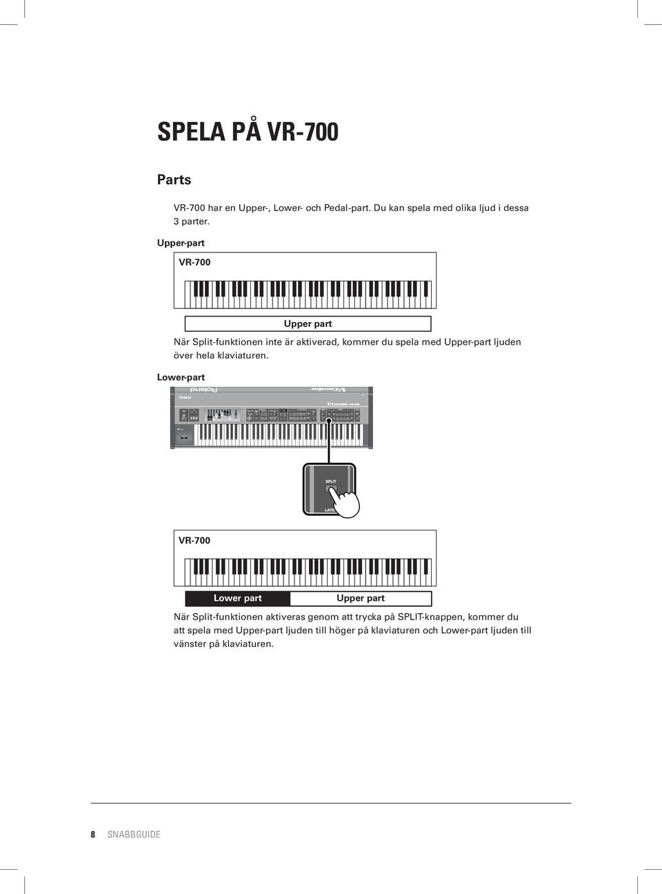 Lower-part Upper part VR-700 Lower part Upper part När Split-funktionen aktiveras genom att trycka på SPLIT-knappen,