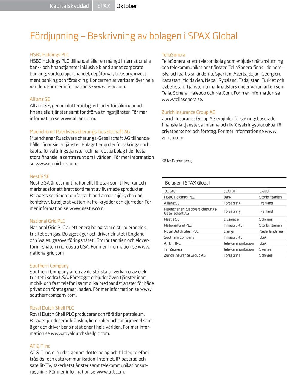 Allianz SE Allianz SE, genom dotterbolag, erbjuder försäkringar och finansiella tjänster samt fondförvaltningstjänster. För mer information se www.allianz.com.