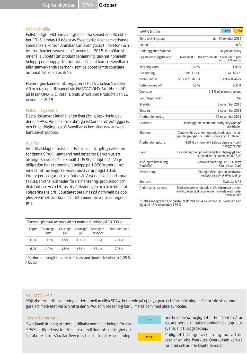 Anmälan ska innehålla uppgift om produktbenämning, tecknat nominellt belopp, personuppgifter, konto/depå samt konto i Swedbank eller samverkande sparbank som beloppet jämte automatiskt kan dras ifrån.