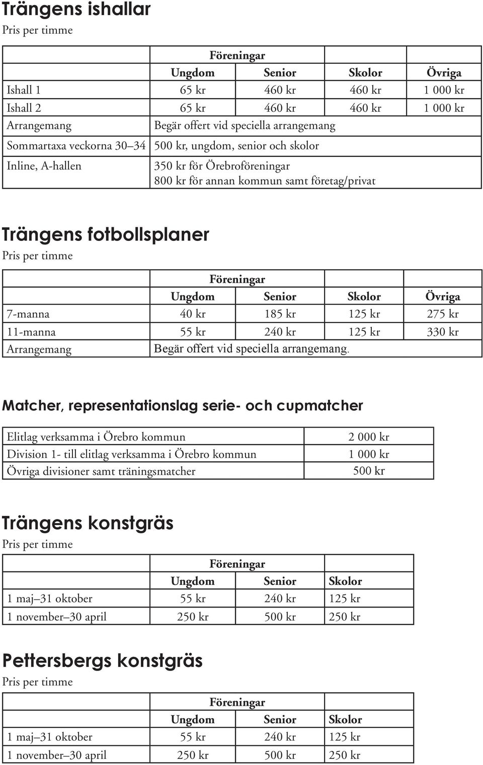 kr 275 kr 11-manna 55 kr 240 kr 125 kr 330 kr Arrangemang Begär offert vid speciella arrangemang.