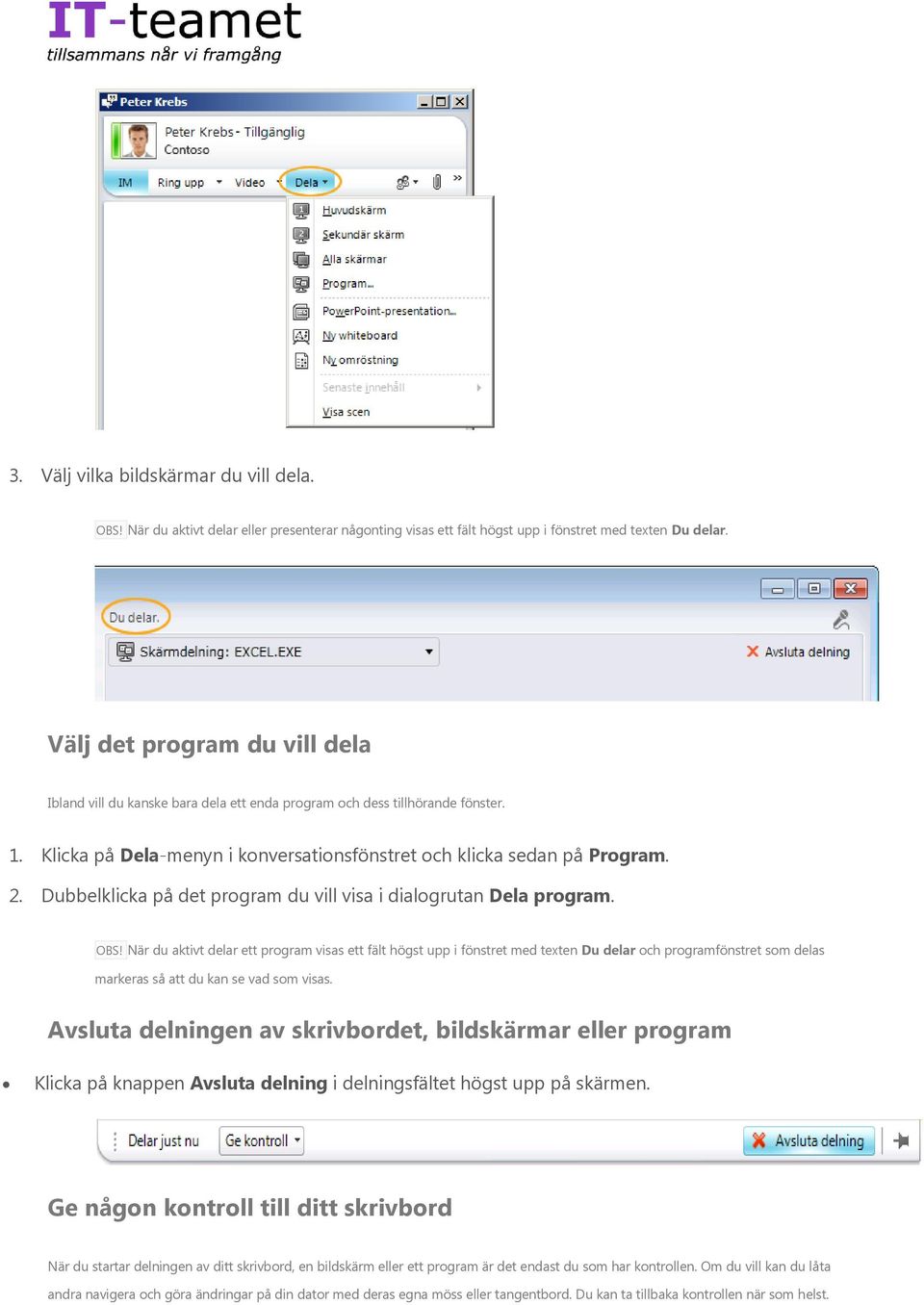 Dubbelklicka på det program du vill visa i dialogrutan Dela program. OBS!