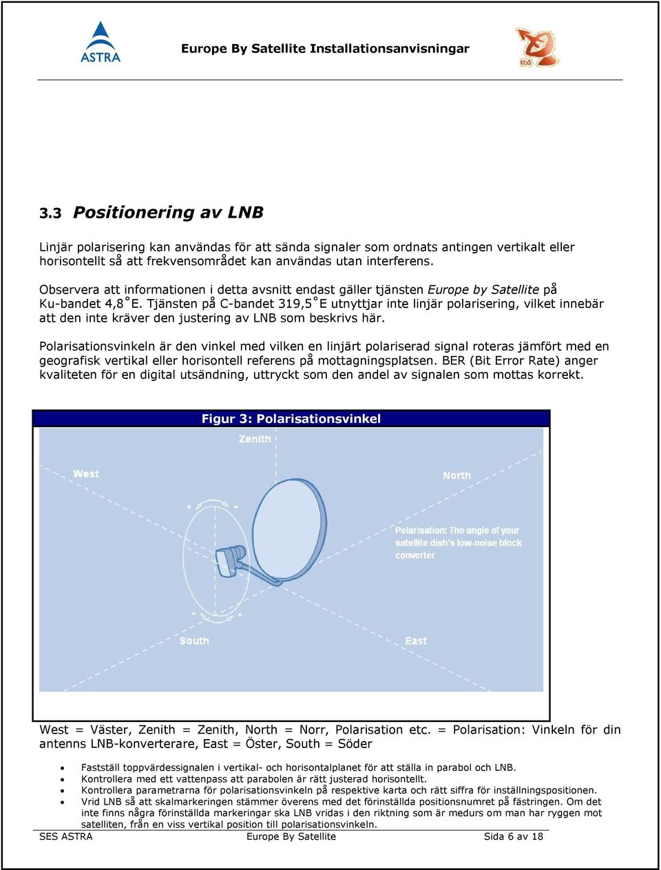 Tjänsten på C bandet 319,5 E utnyttjar inte linjär polarisering, vilket innebär att den inte kräver den justering av LNB som beskrivs här.