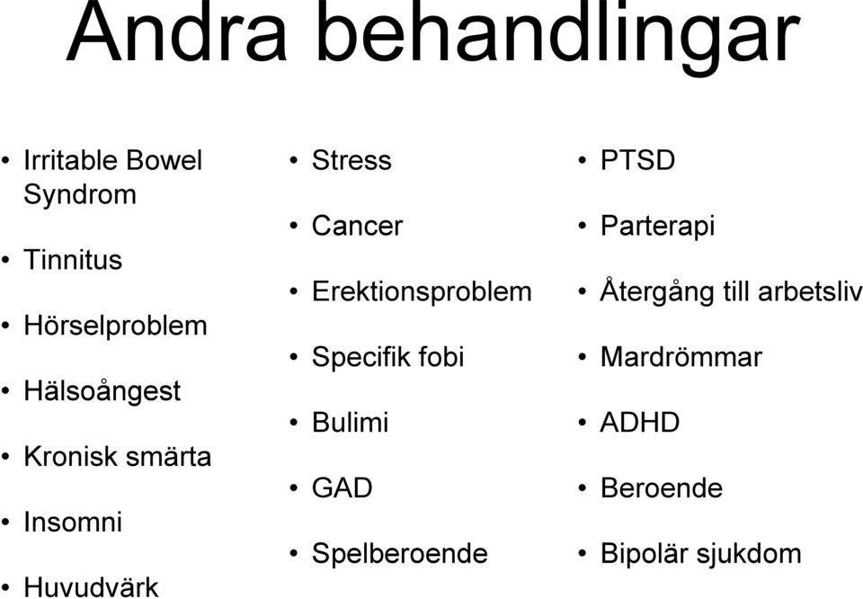 Stress Cancer Erektionsproblem Specifik fobi Bulimi GAD