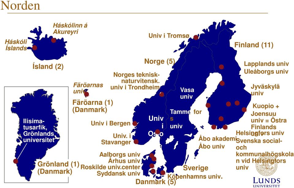 i Stavanger Aalborgs univ Århus univ Roskilde univ.center Syddansk univ Univ i Oslo Vasa univ Tammerfor s univ Sverige Köpenhamns univ.