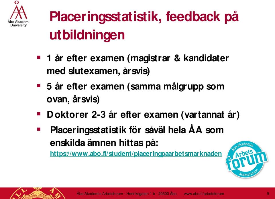 (vartannat år) Placeringsstatistik för såväl hela ÅA som enskilda ämnen hittas på: https://www.abo.
