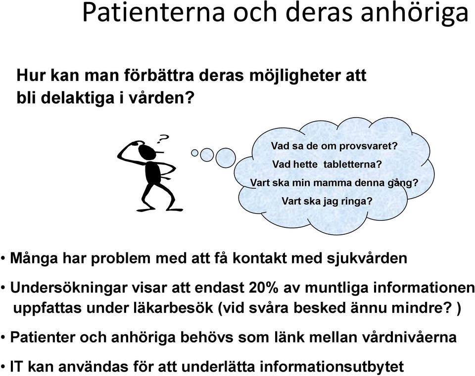 Många har problem med att få kontakt med sjukvården Undersökningar visar att endast 20% av muntliga informationen