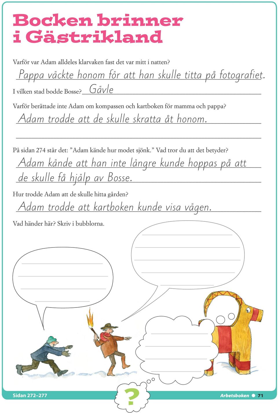 På sidan 274 står det: Adam kände hur modet sjönk. Vad tror du att det betyder?