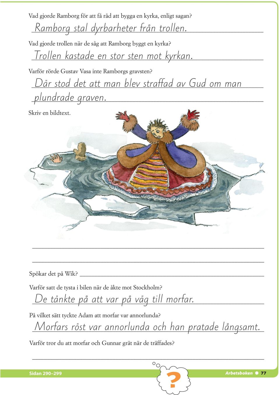 Skriv en bildtext. Spökar det på Wik? Varför satt de tysta i bilen när de åkte mot Stockholm? De tänkte på att var på väg till morfar.