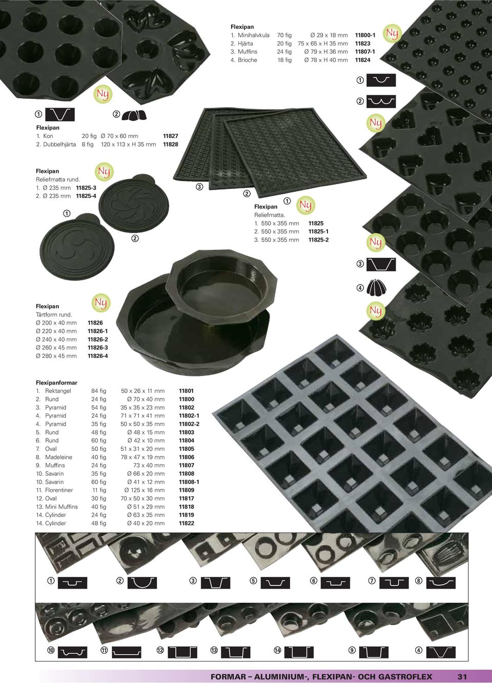 550 x 355 mm 11825-1 3. 550 x 355 mm 11825-2 3 4 Flexipan Tårtform rund. Ø 200 x 40 mm 11826 Ø 220 x 40 mm 11826-1 Ø 240 x 40 mm 11826-2 Ø 260 x 45 mm 11826-3 Ø 280 x 45 mm 11826-4 Flexipanformar 1.