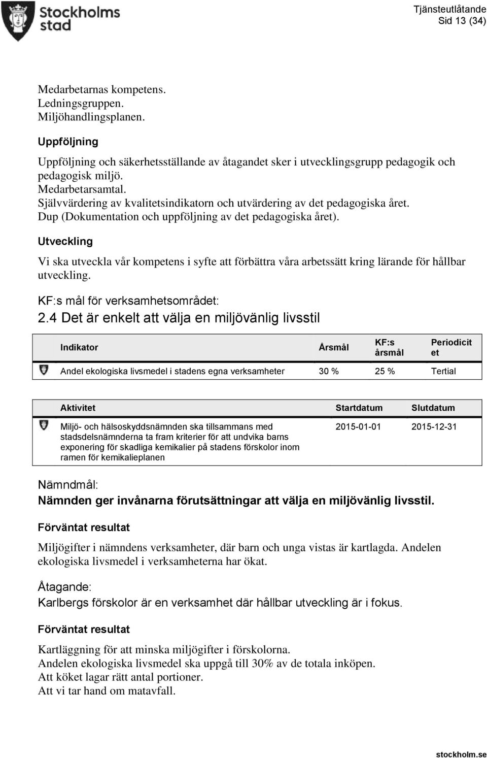 Utveckling Vi ska utveckla vår kompetens i syfte att förbättra våra arbetssätt kring lärande för hållbar utveckling. KF:s mål för verksamhetsområdet: 2.