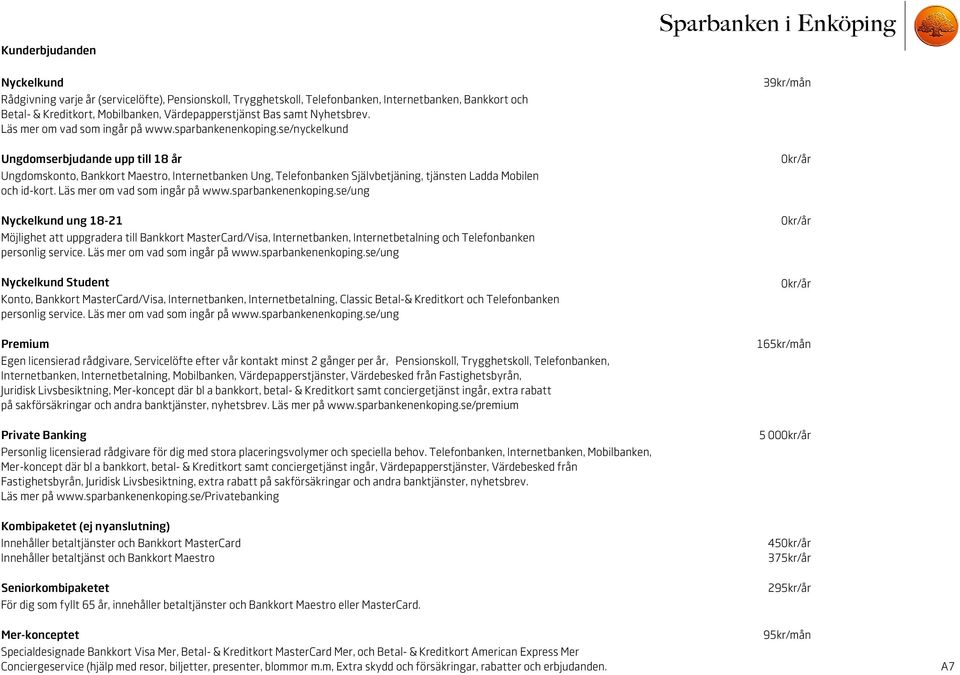 se/nyckelkund Ungdomserbjudande upp till 18 år Ungdomskonto, Bankkort Maestro, Internetbanken Ung, Telefonbanken Självbetjäning, tjänsten Ladda Mobilen och id-kort. Läs mer om vad som ingår på www.