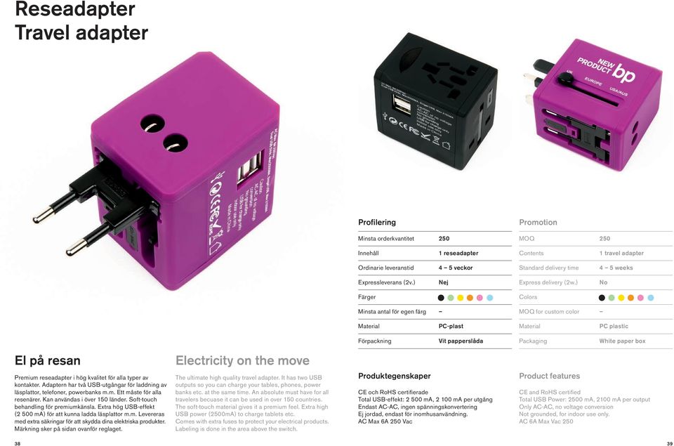 Soft-touch behandling för premiumkänsla. Extra hög USB-effekt (2 500 ma) för att kunna ladda läsplattor m.m. Levereras med extra säkringar för att skydda dina elektriska produkter.