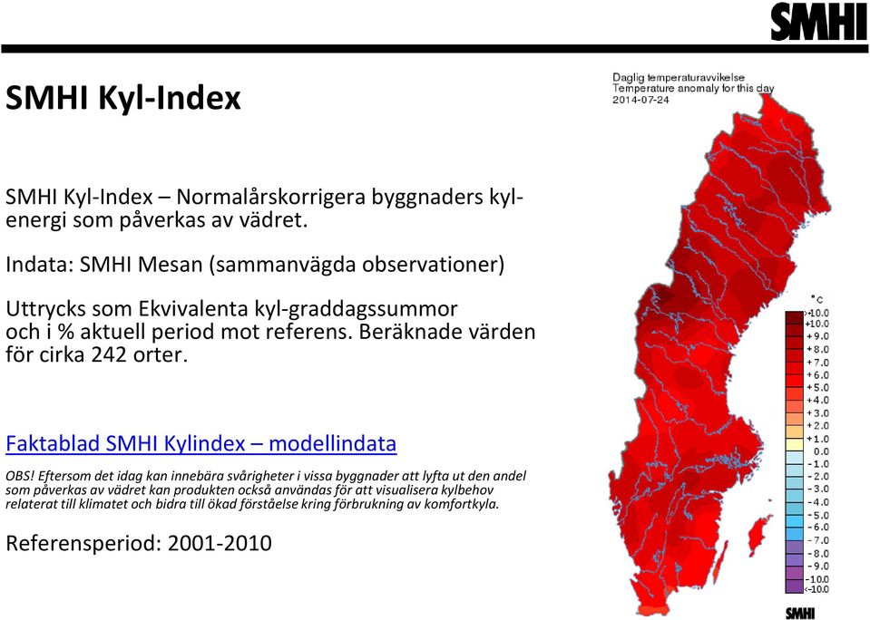 Beräknade värden för cirka 242 orter. Faktablad SMHI Kylindex modellindata OBS!