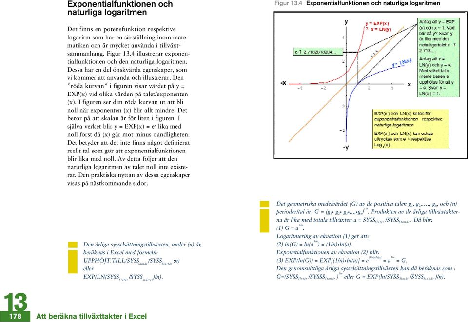 4 illustrerar exponentialfunktionen och den naturliga logaritmen. Dessa har en del önskvärda egenskaper, som vi kommer att använda och illustrerar.