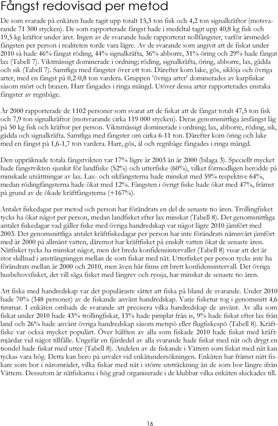 Ingen av de svarande hade rapporterat nollfångster, varför årsmedelfångsten per person i realiteten torde vara lägre.