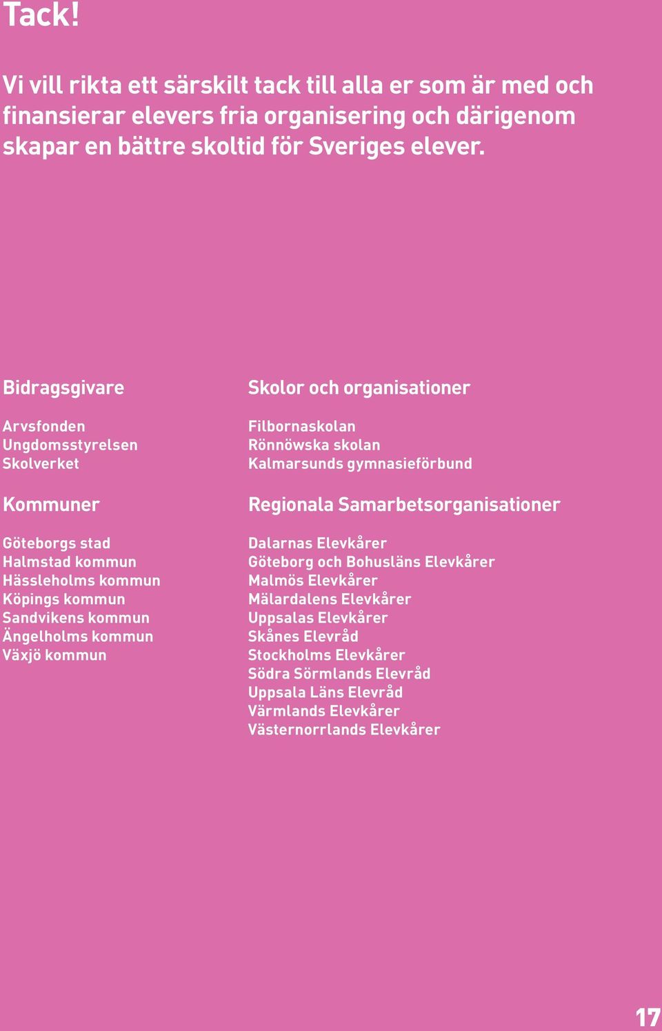 kommun Skolor och organisationer Filbornaskolan Rönnöwska skolan Kalmarsunds gymnasieförbund Regionala Samarbetsorganisationer Dalarnas Elevkårer Göteborg och Bohusläns