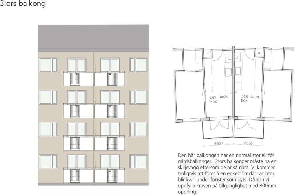 3:ors balkonger måste ha en skiljevägg eftersom de är så nära.