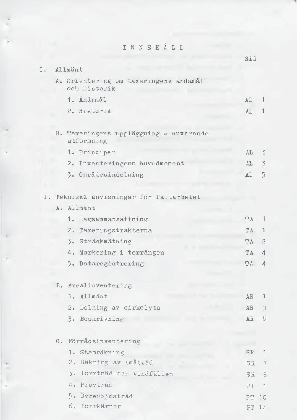 Taxeringstrakterna TA 3. Sträckmätning TA 4. Markering i terrängen TA 5* Dataregistrering TA 1 1 2 4 4 B. Areal inventering 1. Allmänt AF 2.