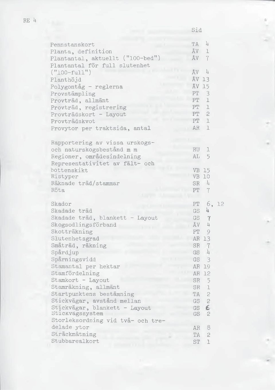 Regioner, områdesindelning AL 5 Representativitet av fält- och bottenskikt Ristyper VB 15 VB 10 Räknade träd/stammar SR k Röta PT 7 Skador PT 6, 12 Skadade träd GS i* Skadade träd, blankett - Layout