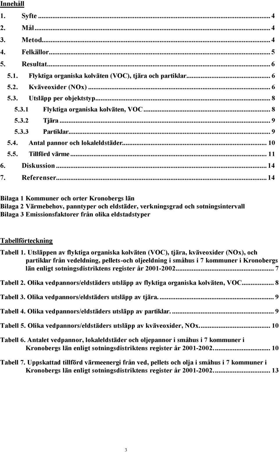 ..14 Bilaga 1 Kommuner och orter Kronobergs län Bilaga 2 Värmebehov, panntyper och eldstäder, verkningsgrad och sotningsintervall Bilaga 3 Emissionsfaktorer från olika eldstadstyper Tabellförteckning