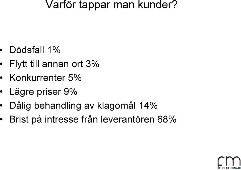 Konkurrenter 5% Lägre priser 9% Dålig