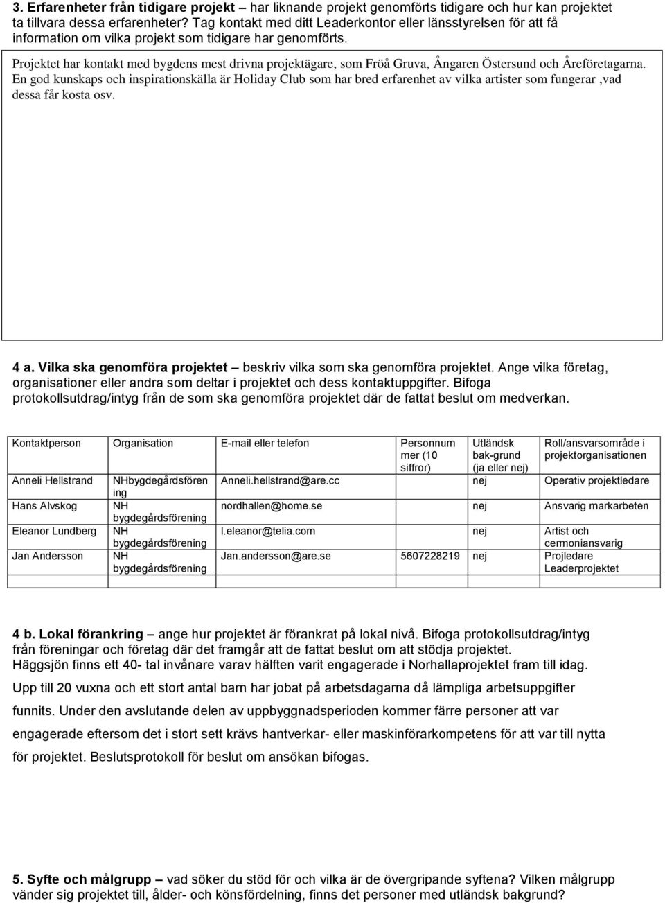 Projektet har kontakt med bygdens mest drivna projektägare, som Fröå Gruva, Ångaren Östersund och Åreföretagarna.