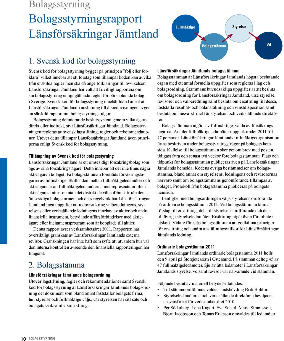 förklaringar till avvikelsen. Länsförsäkringar Jämtland har valt att frivilligt rapportera om sin bolagsstyrning enligt gällande regler för börsnoterade bolag i Sverige.