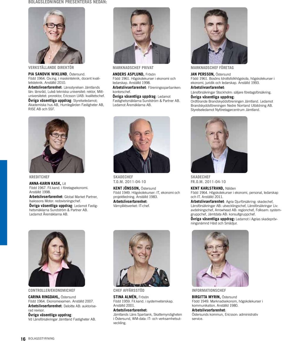 Övriga väsentliga uppdrag: Styrelseledamot; Akademiska hus AB, Humlegården Fastigheter AB, RISE AB och SSF. MARKNADSCHEF PRIVAT ANDERS ASPLUND, Frösön Född 1961.