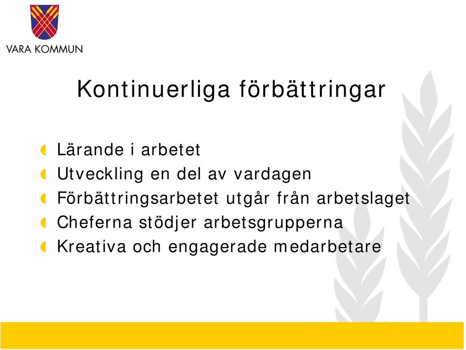 Förbättringsarbetet utgår från arbetslaget