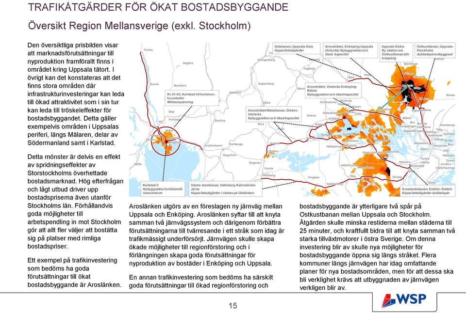 I övrigt kan det konstateras att det finns stora områden där infrastrukturinvesteringar kan leda till ökad attraktivitet som i sin tur kan leda till tröskeleffekter för bostadsbyggandet.