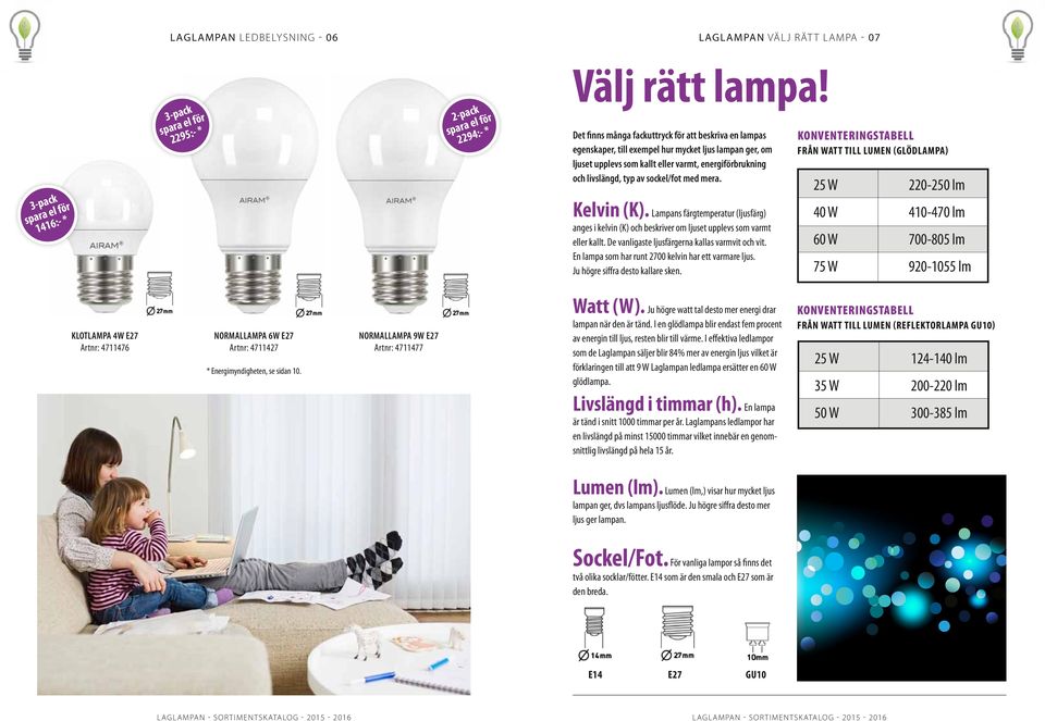 energiförbrukning och livslängd, typ av sockel/fot med mera. Kelvin (K). Lampans färgtemperatur (ljusfärg) anges i kelvin (K) och beskriver om ljuset upplevs som varmt eller kallt.